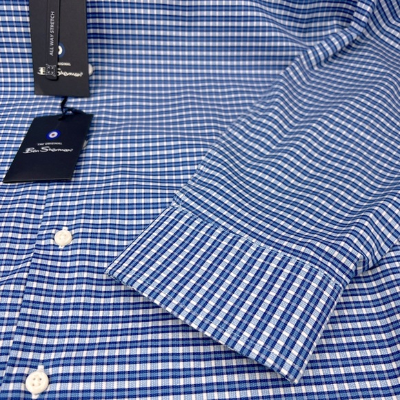 BEN SHERMAN, LONG SLEEVES MEN’S SHIRT, “XL 16,” BLUE AND WHITE SMALL CHECKERED - Picture 10 of 16